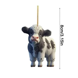 Cartoon cow ornament with black and white spots showing 8cm 3.15in height dimension