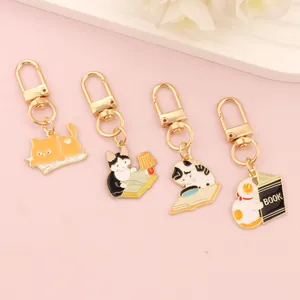Cute cartoon alloy cat keychains set with colorful enamel finish for bags and gifts