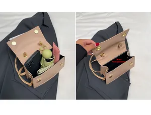 Internal view of minimalist crossbody bag main pocket showing capacity for phone and umbrella