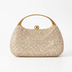 Rhinestone Evening Clutch Bag Shimmering Party Handbag With Metal Top Handle And Detachable Chain For Wedding Banquet
