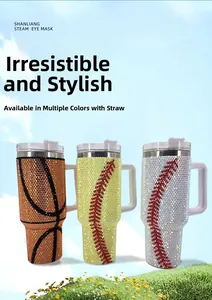 Detailed view of 40oz rhinestone stainless steel tumblers with sports ball patterns