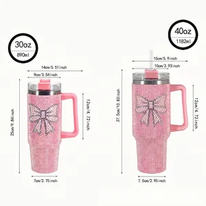 Rhinestone Encrusted Insulated Tumbler Stainless Steel With Handle And Straw Sports Baseball Pattern Car Vacuum Cup