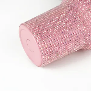 Pink rhinestone studded 40oz stainless steel tumbler base with sparkling crystal details