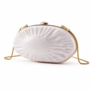 Elegant white shell acrylic evening bag with gold chain strap for wedding party