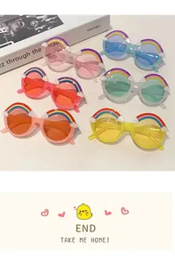 Kids rainbow sunglasses collection featuring cartoon clouds in six vibrant trendy colors