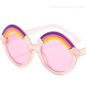 Pink cartoon rainbow and cloud kids sunglasses with transparent resin frames