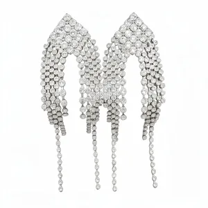 Elegant silver needle diamond tassel earrings with a luxury cascading fringe drop design