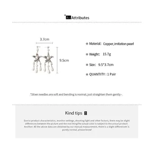 Starfish water drop tassel pearl earrings specifications with dimensions and material info