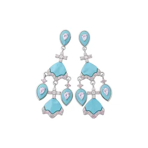 Élégantes boucles d'oreilles éventail et goutte plaquées or 18 carats avec zircons