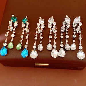 Luxury Alloy Rhinestone Water Drop Earrings For Women Fashion Elegant Drop Earrings With Silver Earring Post Wedding Party Jewelry