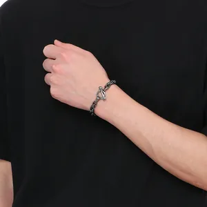Pulsera punk de acero de titanio con cierre OT en forma de hueso para hombres y mujeres, retro