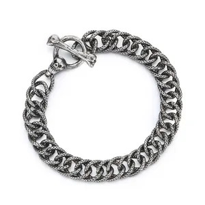 Pulsera de cadena de estilo punk dark de acero titanio con cierre OT de calavera