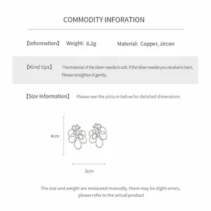 Product parameters showing 4cm x 3cm dimensions for elegant zircon hollow flower earrings
