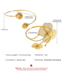 Bracciale da braccio in ferro dorato con fiori e conchiglie, dimensioni e specifiche