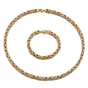 Conjunto de joyas de collar y pulsera de cadena bizantina hip-hop dorada para hombre y mujer