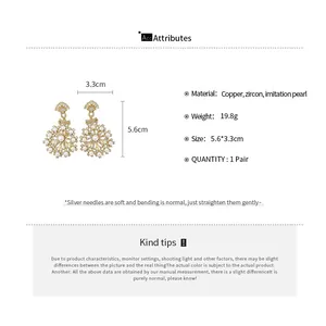 Detailed specifications of vintage French snowflake earrings with pearls and zircons
