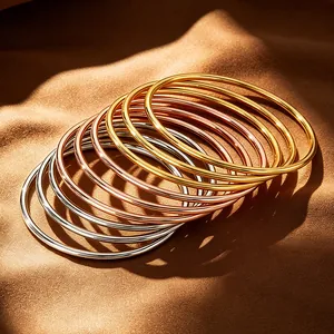 Minimalist Thin Circle Bangle Stainless Steel 18K Gold Plated Stackable Polished Fashion For Women