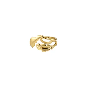 Élégant ear cuff plume plaqué or 18 carats pour oreilles non percées, fini poli