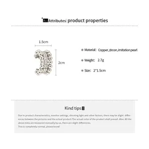 Detailed product specifications for zircon and pearl ear cuff jewelry for non-pierced ears