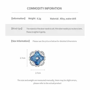 Detailed view of blue enamel flower ring with measurements and material specs.