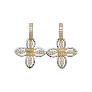 Elegant 18k gold plated floral hoop earrings with sparkling cubic zirconia stones