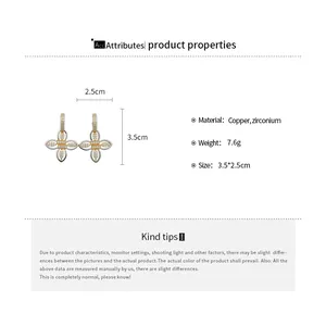 Detailed view of gold plated zirconia flower earrings with size and weight specs