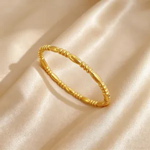 Minimalist Stainless Steel Gold Plated Zen Staff Shape Bangle Bracelet Women Retro Fashion High Polished Jewelry Gift