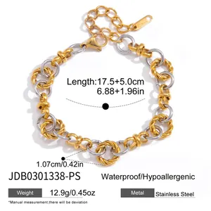 Pulsera de eslabones de acero inoxidable en oro y plata con las medidas detalladas