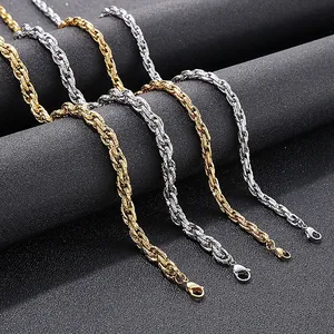 Stylish stainless steel snake pattern square chain necklace and bracelet for men in gold and silver