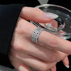 Fashion Zirconia Lace Open Ring for Women Copper Gold Silver Plated Elegant Adjustable Index Finger Ring Minimalist Jewelry Gift
