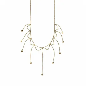 Elegant gold-toned fringe necklace with bead tassel accents for a minimalist choker look