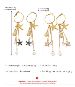 Détail des boucles d'oreilles étoile de mer avec dimensions et spécifications