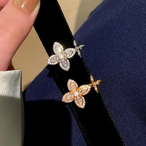 Elegant and sparkling zircon star flower open ring available in silver and gold finishes