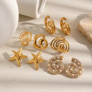 Elegant gold-plated stainless steel jewelry collection with starfish and pearl spiral designs