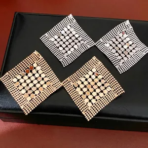 Orecchini a Bottone Geometrici a Rombo Design Minimalista in Rete Metallica Colore Oro Argento Lusso Moda Donna Gioielli