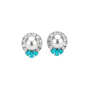 Orecchini a perno vintage con perle, strass scintillanti e dettagli turchesi