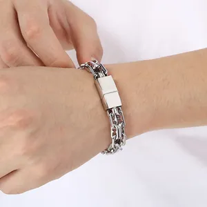 Bracelet pour hommes en acier inoxydable avec maillons et fermoir magnétique sûr
