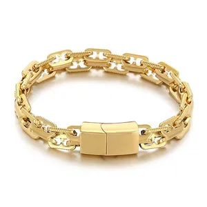 Bracelet pour homme en acier inoxydable doré à maille géométrique avec fermoir magnétique