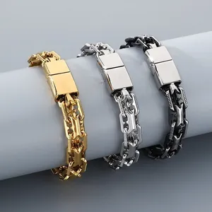 Vue détaillée de bracelets chaîne en acier inoxydable vintage pour hommes avec fermoir