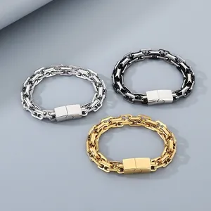 Bracelet Chaîne H-Link Titane Acier Inoxydable Rock Industriel Lourd Punk Rétro Bijoux Métal Hommes Avec Fermoir Carré