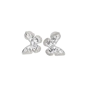 Elegant silver butterfly stud earrings featuring brilliant marquise cut crystals for women.