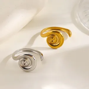 Modern Stainless Steel Spiral Threaded Rotating Texture Open Ring Fashionable Geometric Minimalist Jewelry For Women Non-fading Gift