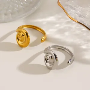 Fashionable stainless steel swirl pattern open rings in gold and silver finishes