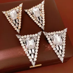 Exaggerated Triangle Rhinestone Stud Earrings For Women Copper Alloy Silver Earring Post Luxury Geometric Statement Jewelry