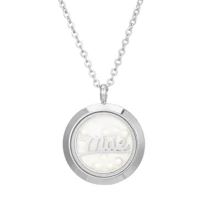 Silver stainless steel Mãe locket necklace with tiny pearls, perfect Mother's Day gift