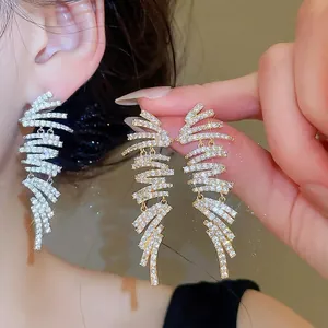 Elegant 18k gold plated geometric tassel earrings with sparkling zircon crystals