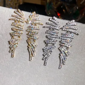 Luxury 18k gold plated geometric drop earrings with sparkling zirconia crystals