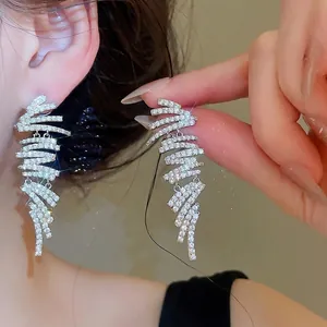 Elegant 18k gold plated geometric drop earrings with sparkling zircon crystals
