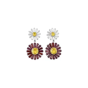 Elegant floral drop earrings featuring sparkling zircon crystals and silver needle studs