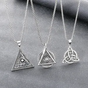 Vintage Stainless Steel Nordic Viking Triquetra Pendant Ancient Egypt Pyramid Eye of Horus Punk Men Pendant Necklace